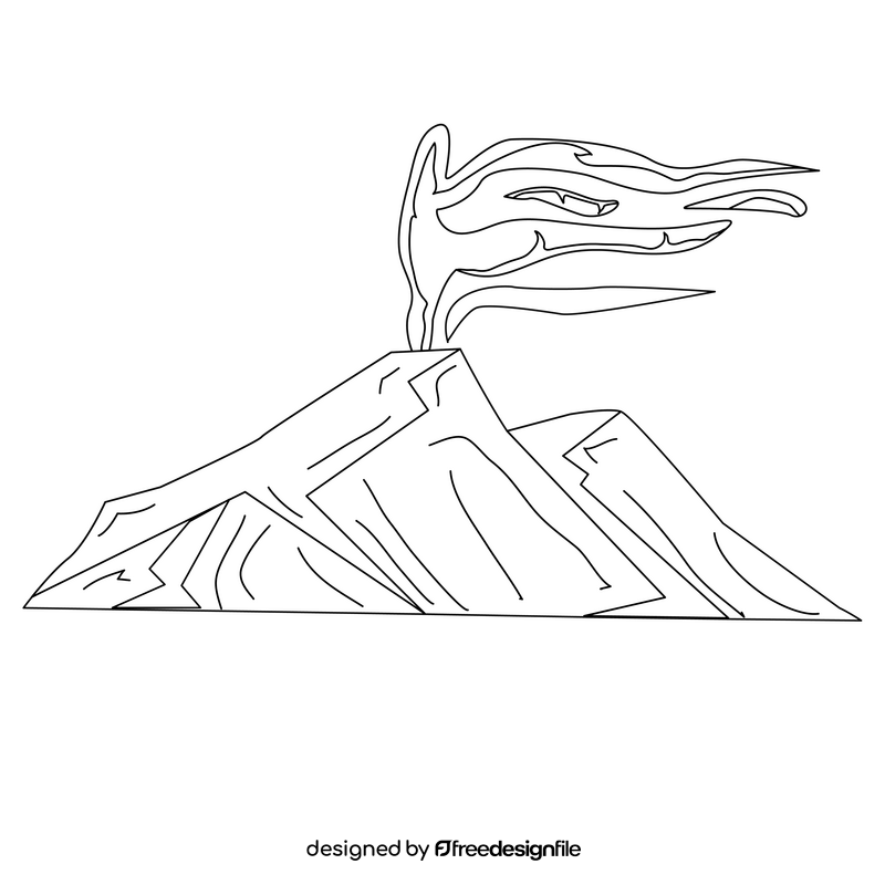 Volcano mountain black and white clipart