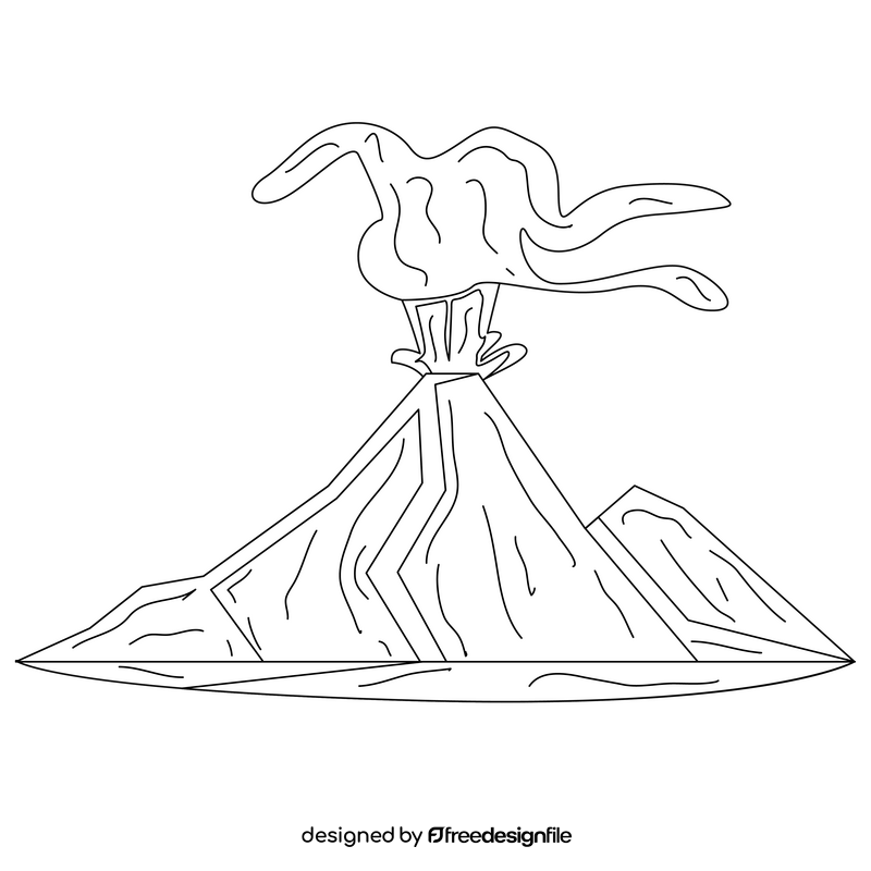 Cartoon volcanic eruption, volcano black and white clipart