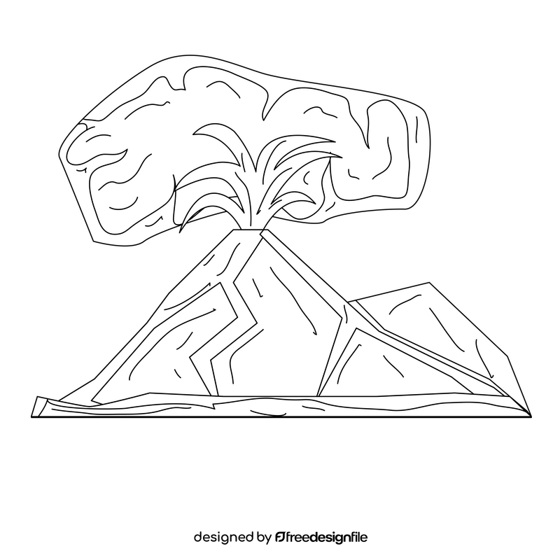 Volcano cartoon black and white clipart