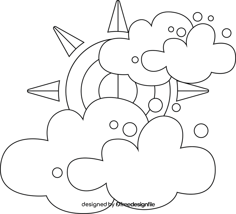 Weather, sun, clouds drawing black and white clipart