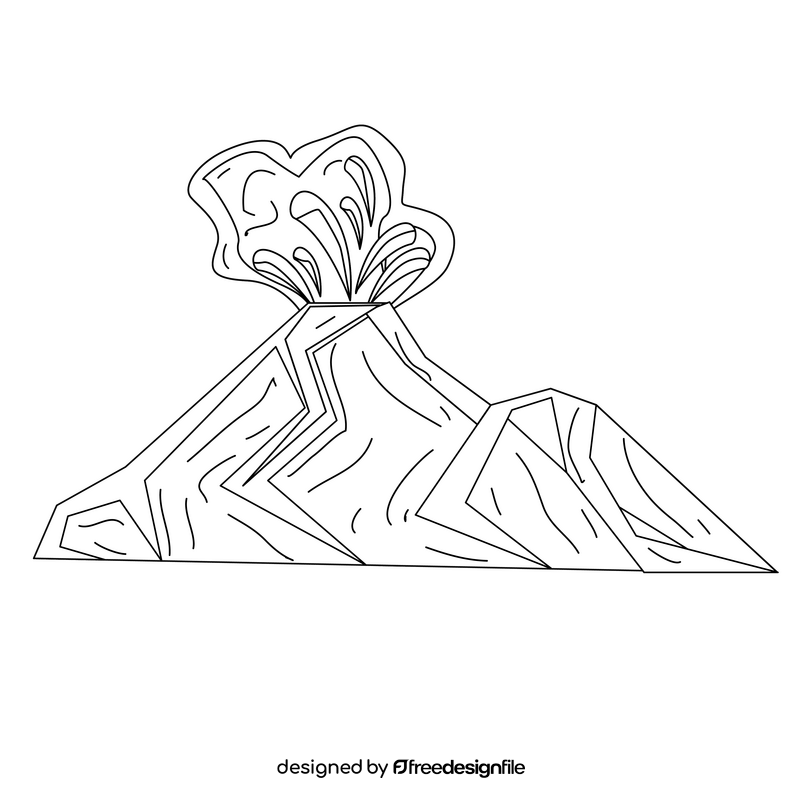 Erupting volcano black and white clipart