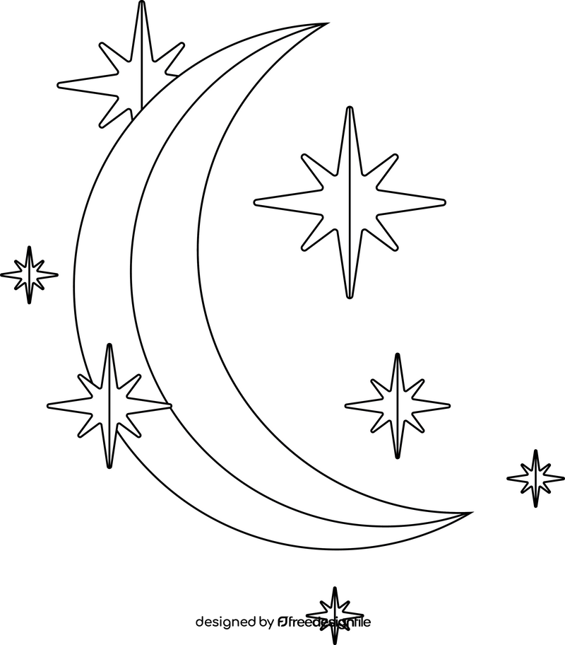 Moon, stars drawing black and white clipart