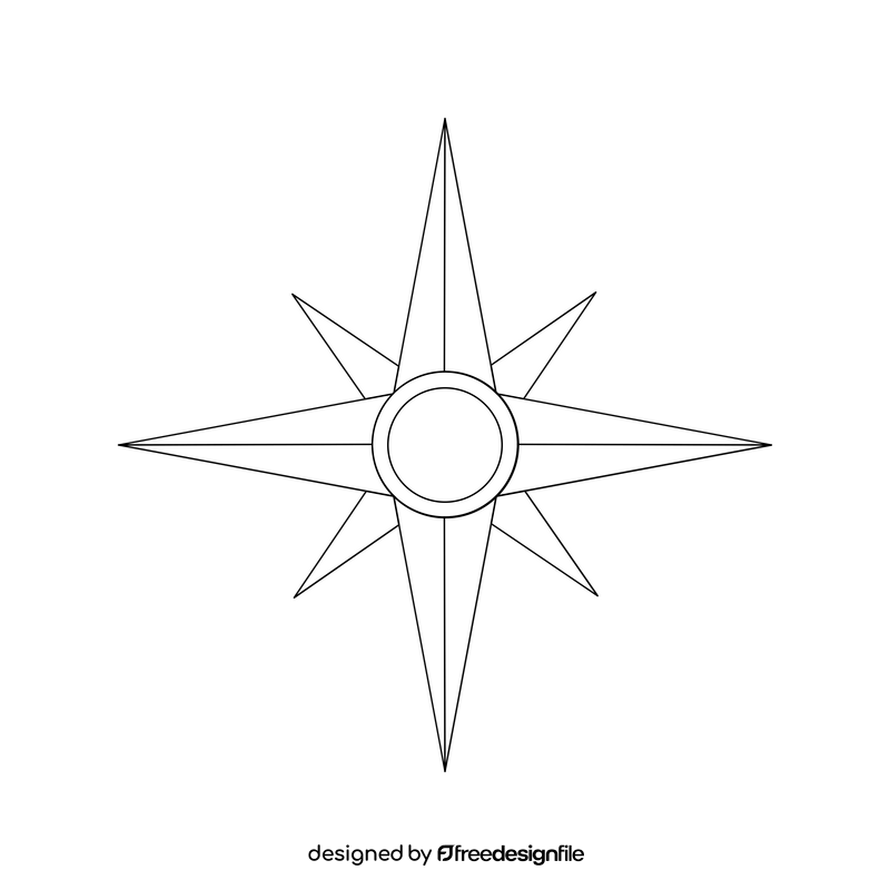 Wind rose, compass drawing black and white clipart