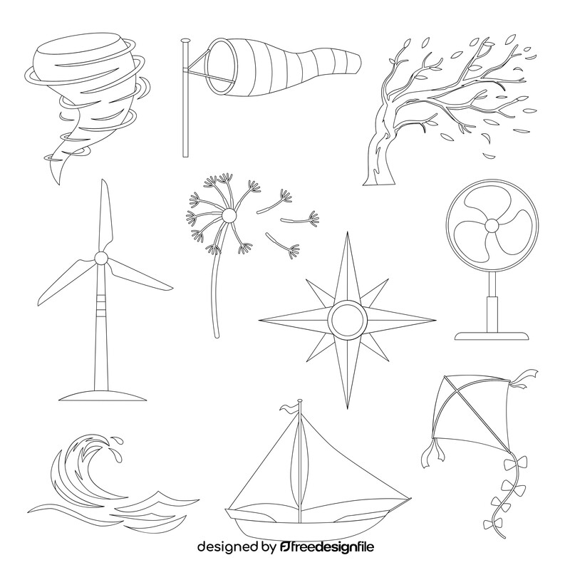 Wind images set black and white vector