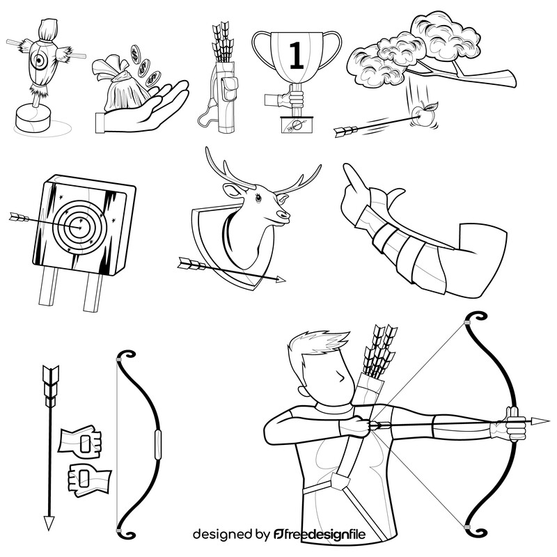 Archer clipart set black and white vector