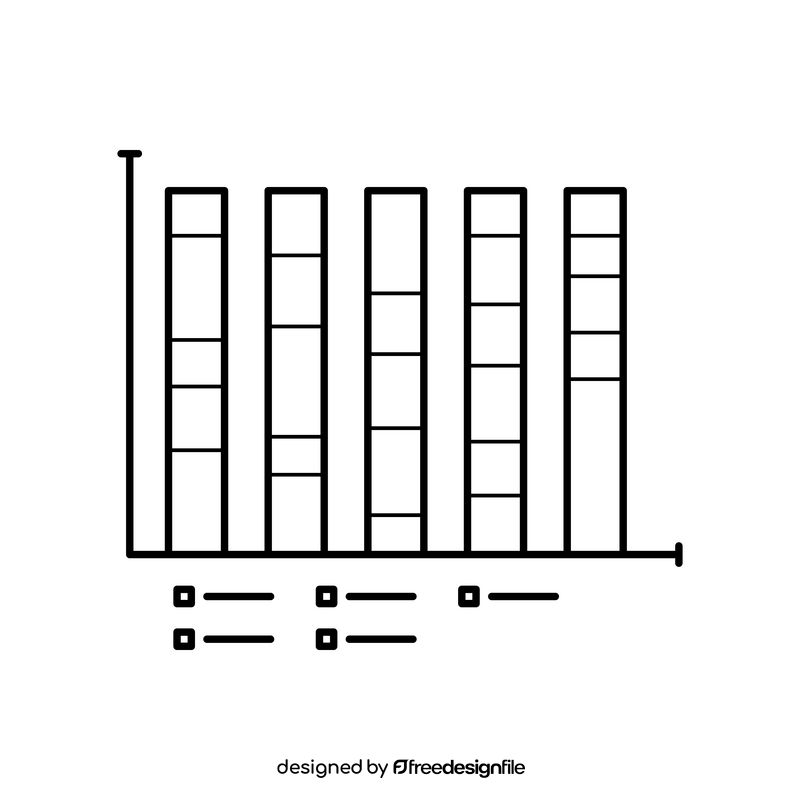 Stacked bar chart black and white clipart