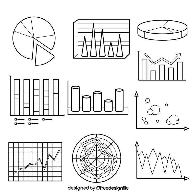 Business graph and chart images set black and white vector