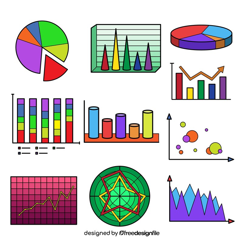 Business graph and chart images set vector