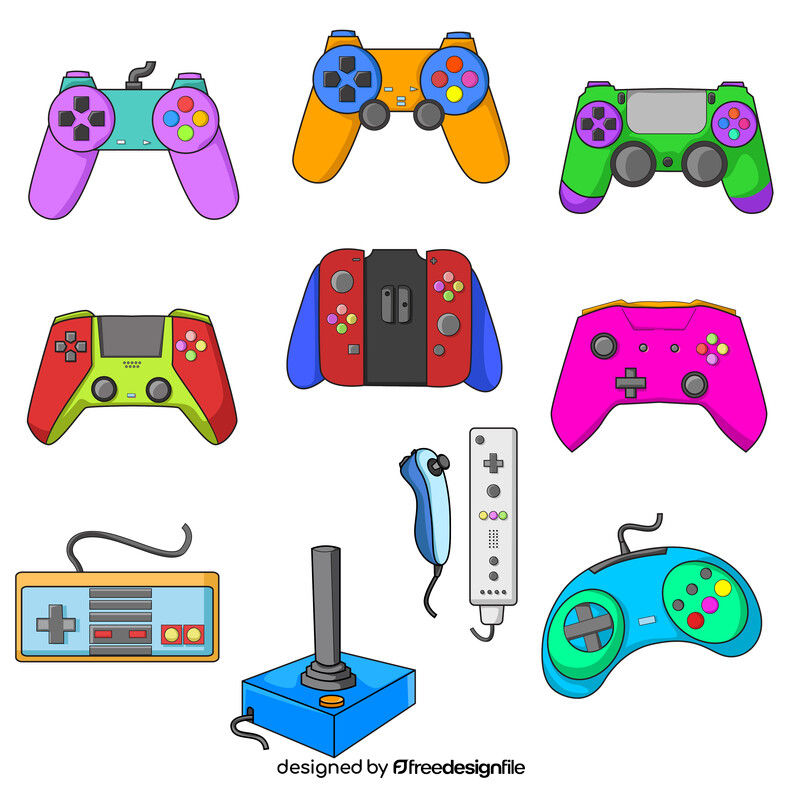 Video games joystick, controller and gamepad set vector