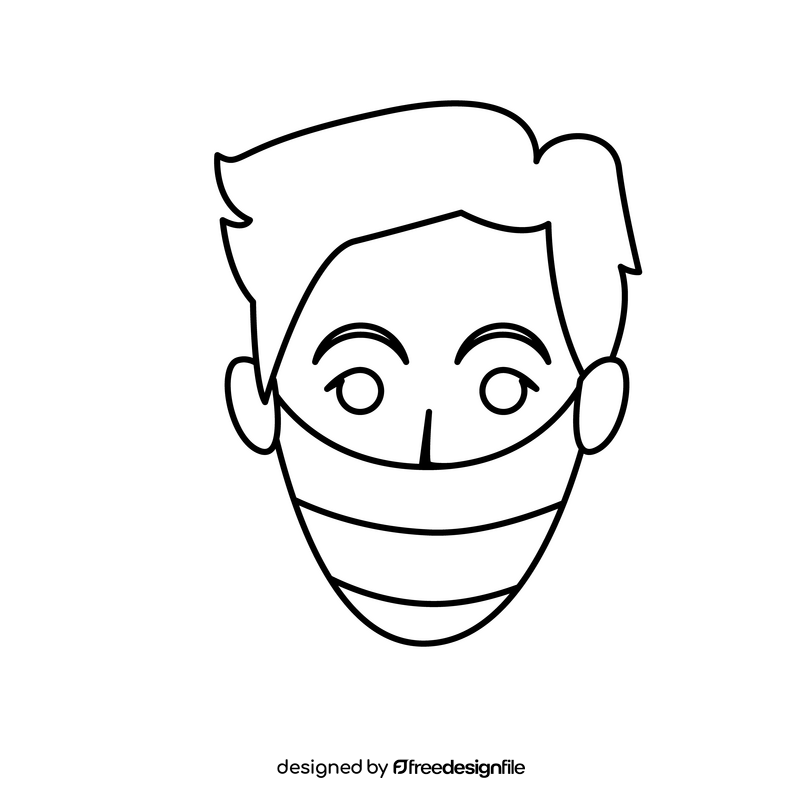 Wearing a facemask drawing black and white clipart