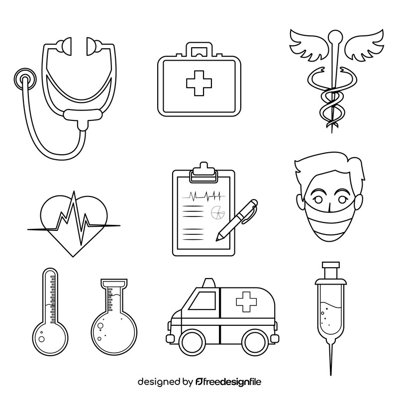 Healthcare and Medical images set black and white vector