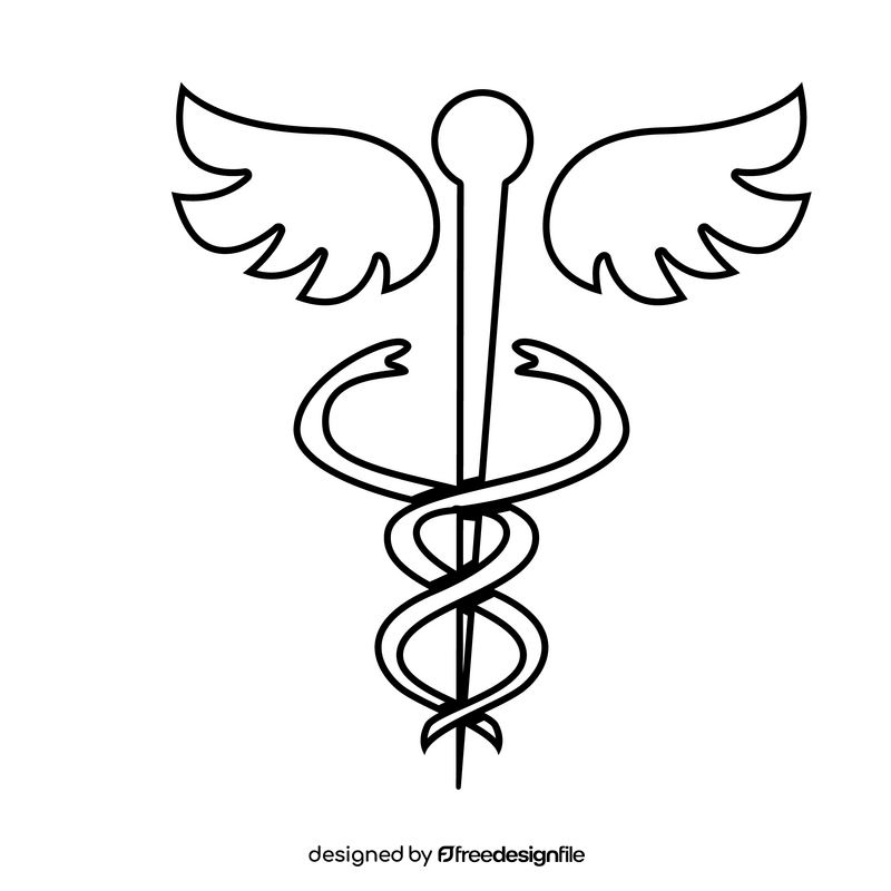 Caduceus drawing black and white clipart