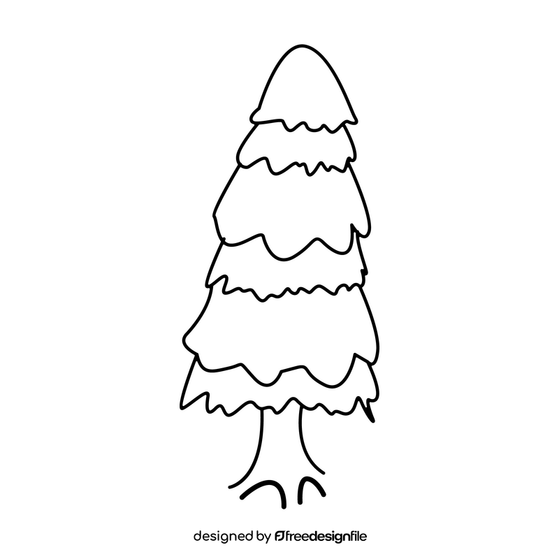 Snowy winter tree cartoon black and white clipart