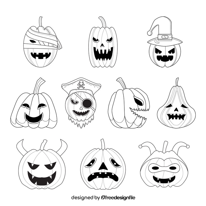 Halloween Jack O Lantern pumpkin set black and white vector