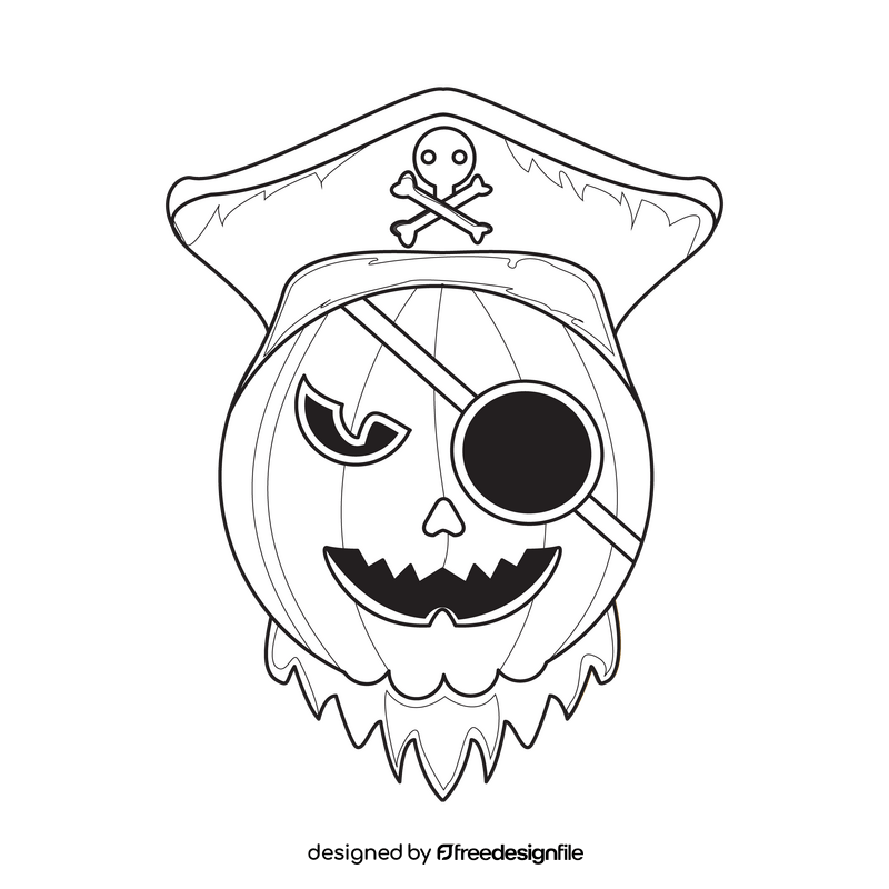 Jack O Lantern pirate, halloween pumpkin drawing black and white clipart