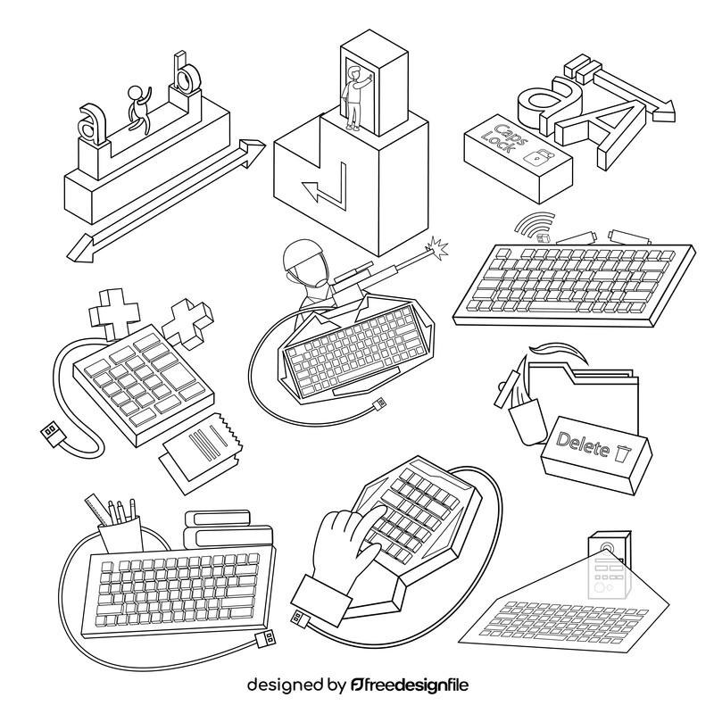 Keyboard clipart images set black and white vector