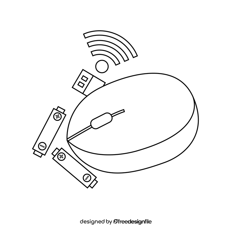 Computer Mouse wireless cartoon drawing black and white clipart