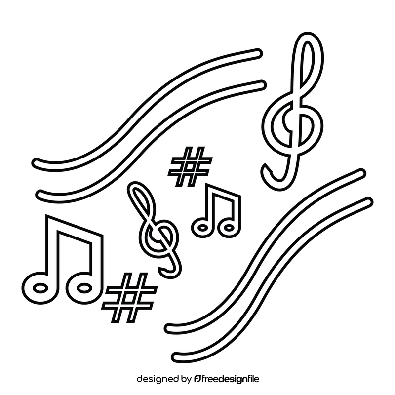 Music notes drawing black and white clipart