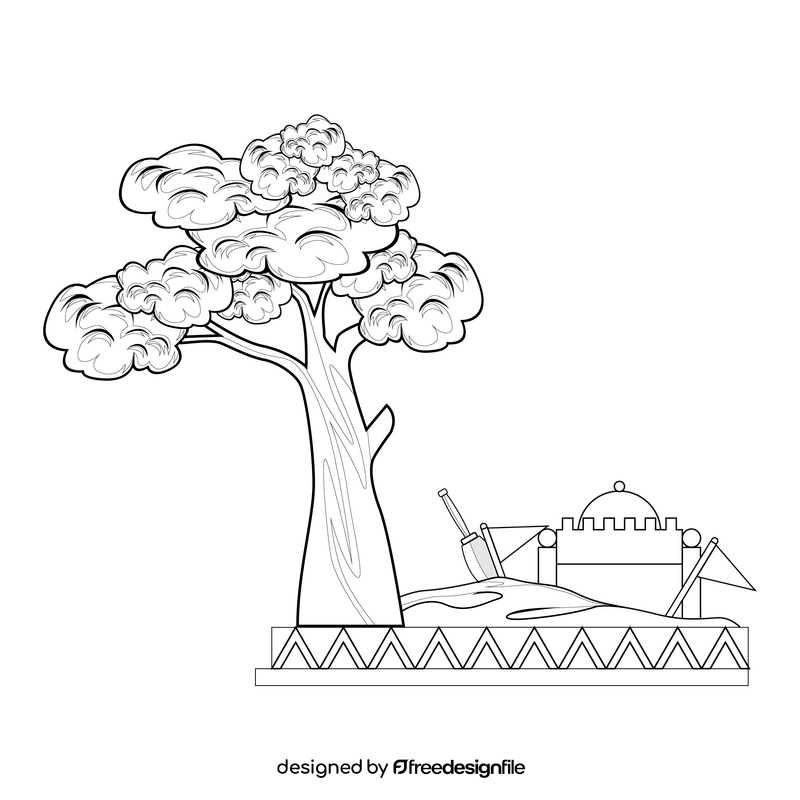 Playground sandbox drawing black and white clipart