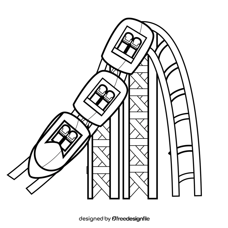 Roller coaster track cartoon drawing black and white clipart