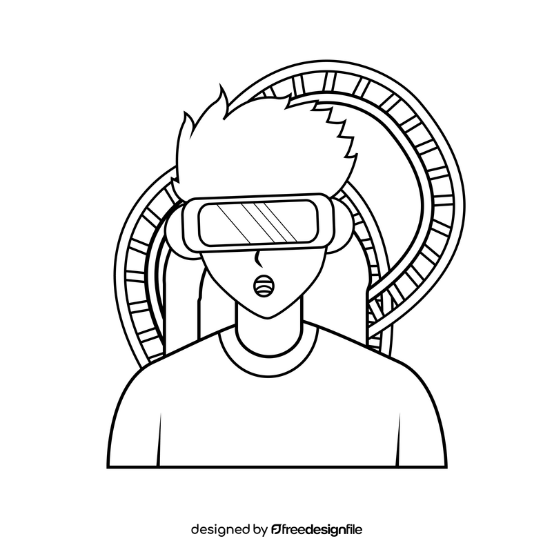 VR Virtual Reality roller coaster drawing black and white clipart