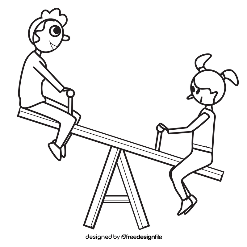 Kids on seesaw drawing black and white clipart