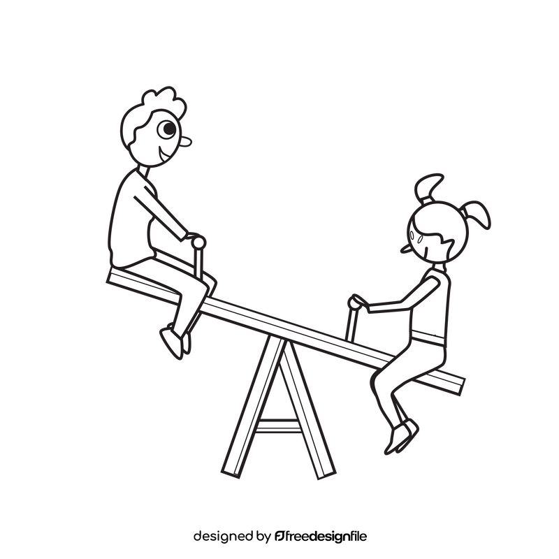 Kids seesaw black and white clipart