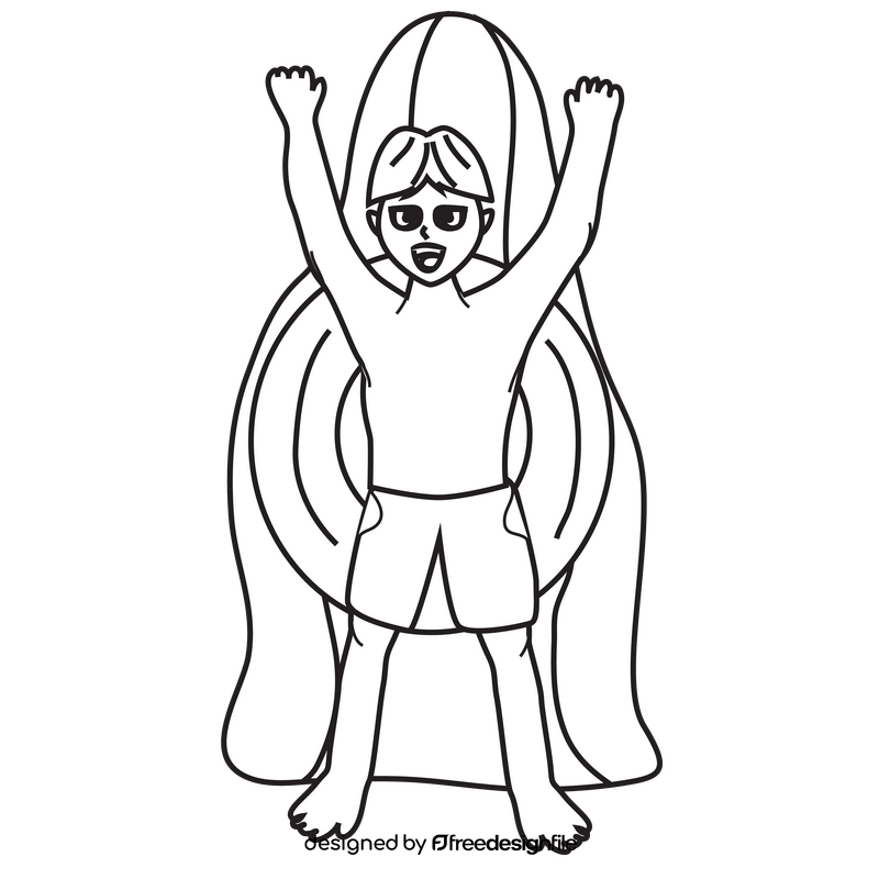 Water slide cartoon drawing black and white clipart