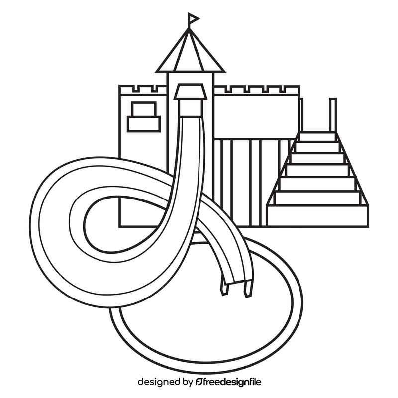 Cartoon water slide castle drawing black and white clipart