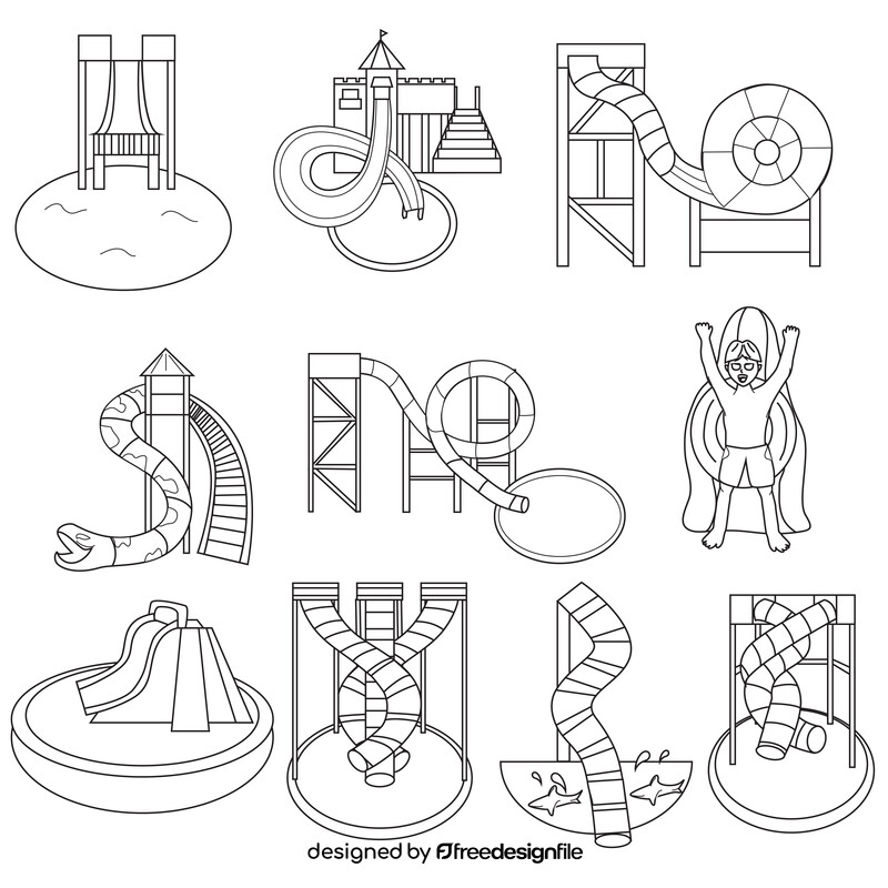 Water slide clipart set black and white vector