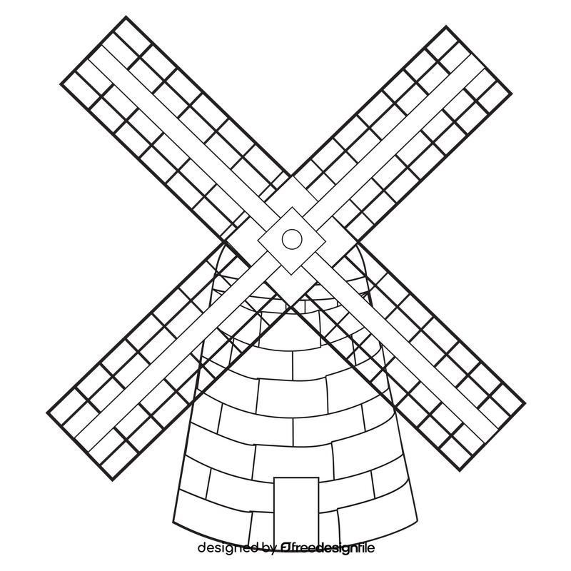 Dutch windmill drawing black and white clipart