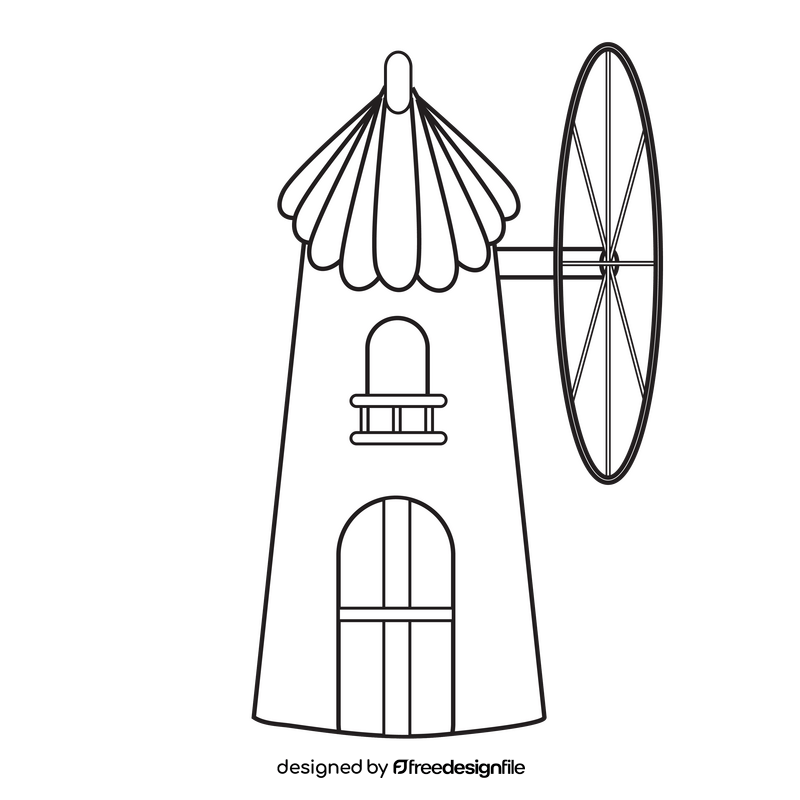 Windmill cartoon drawing black and white clipart