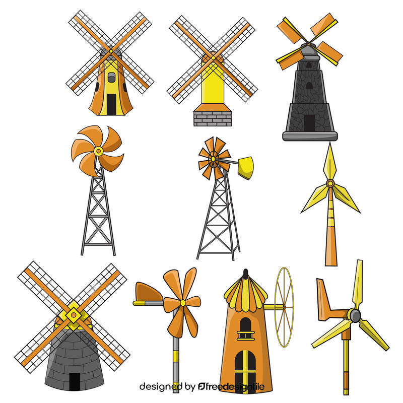 Windmill images set vector