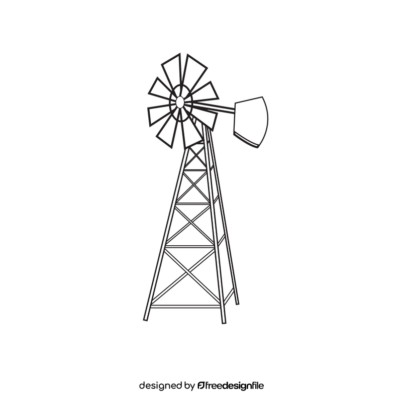 Farm windmill black and white clipart