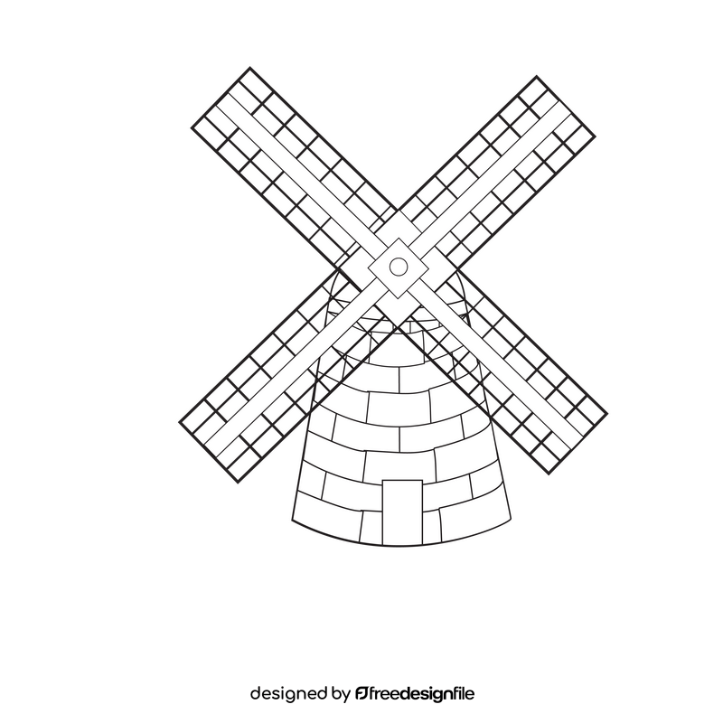 Windmill Dutch drawing black and white clipart