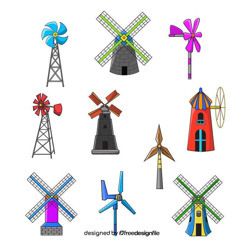 Different windmill images set vector