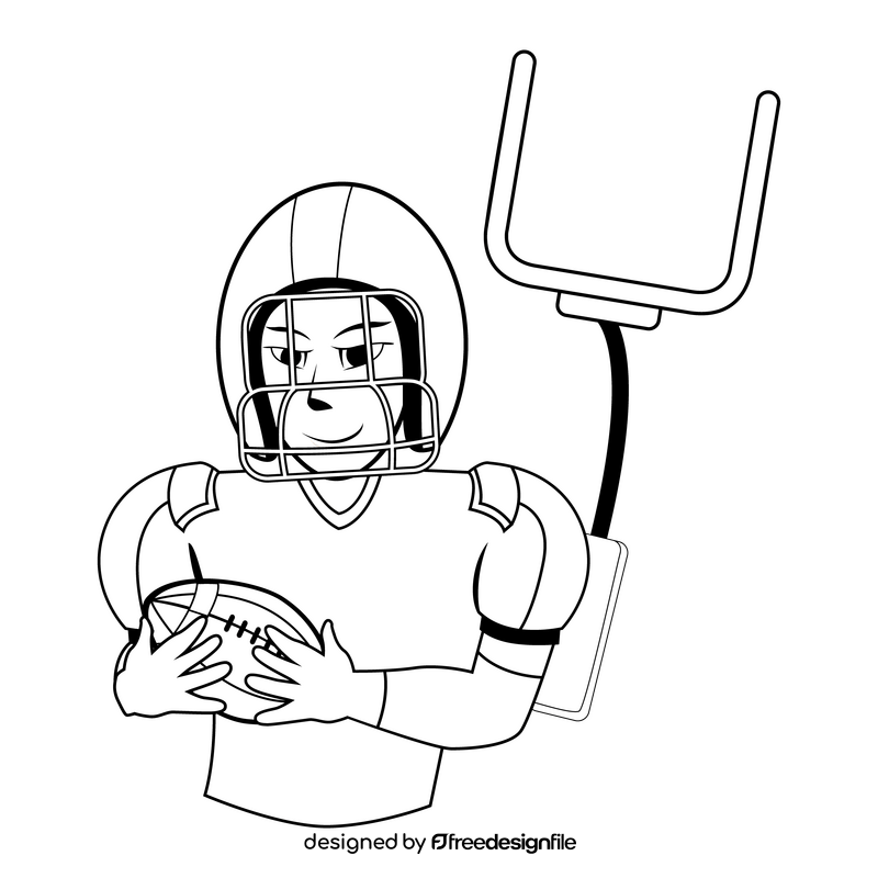 American football player and goal post black and white clipart