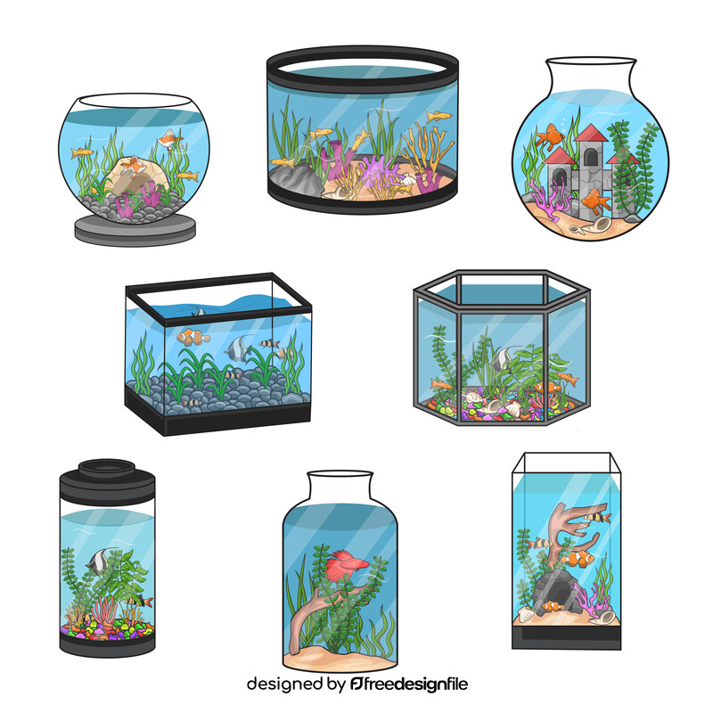 Aquariums with fishes set vector