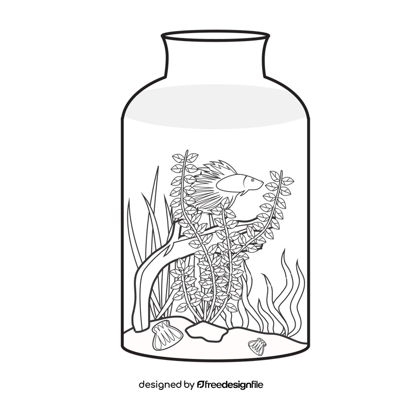 Aquarium with fish black and white clipart