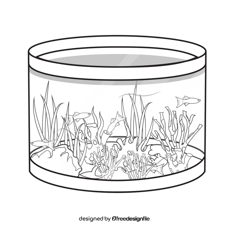 Aquarium with fishes black and white clipart