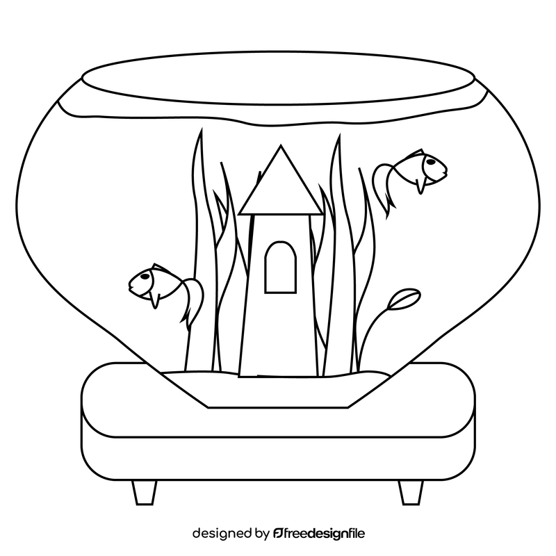 Aquarium castle bowl black and white clipart