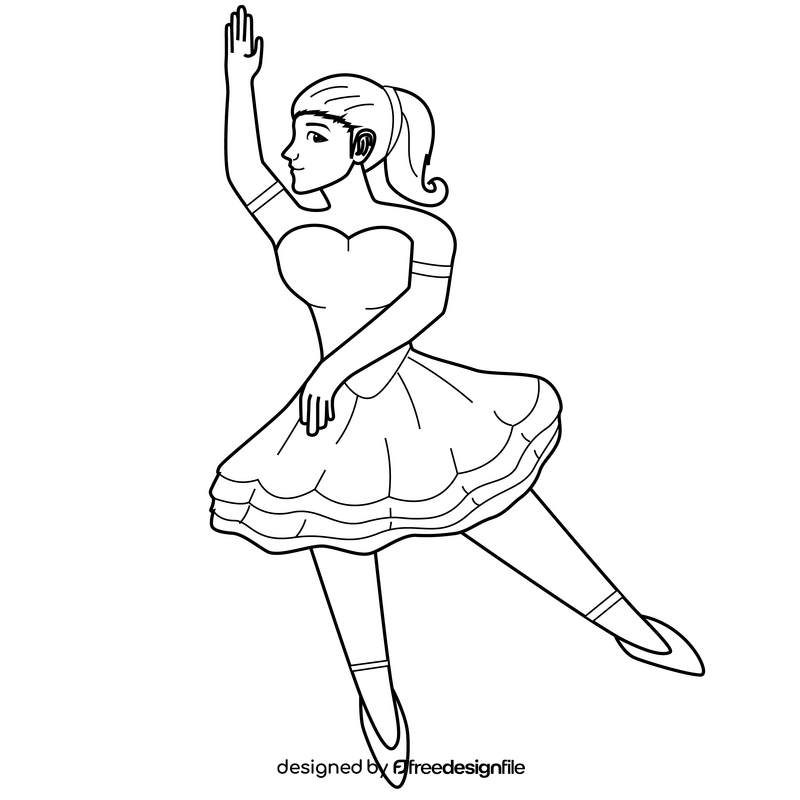 Ballerina dancing drawing black and white clipart