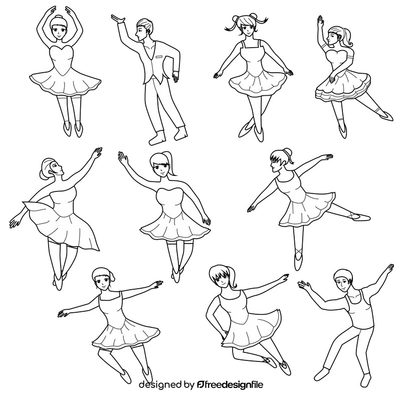 Ballerina dancers set black and white vector