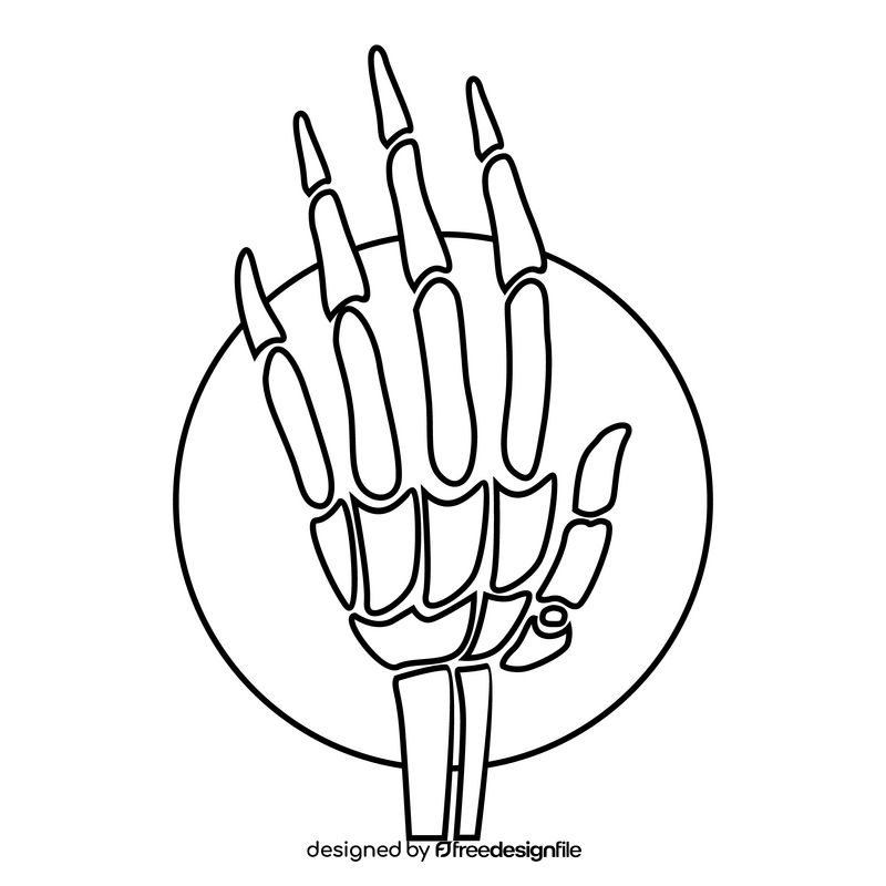 Hand skeleton bone drawing black and white clipart