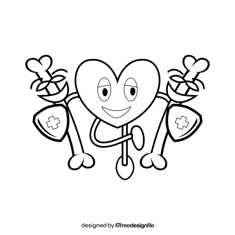 Bones protect organs, heart cartoon black and white clipart