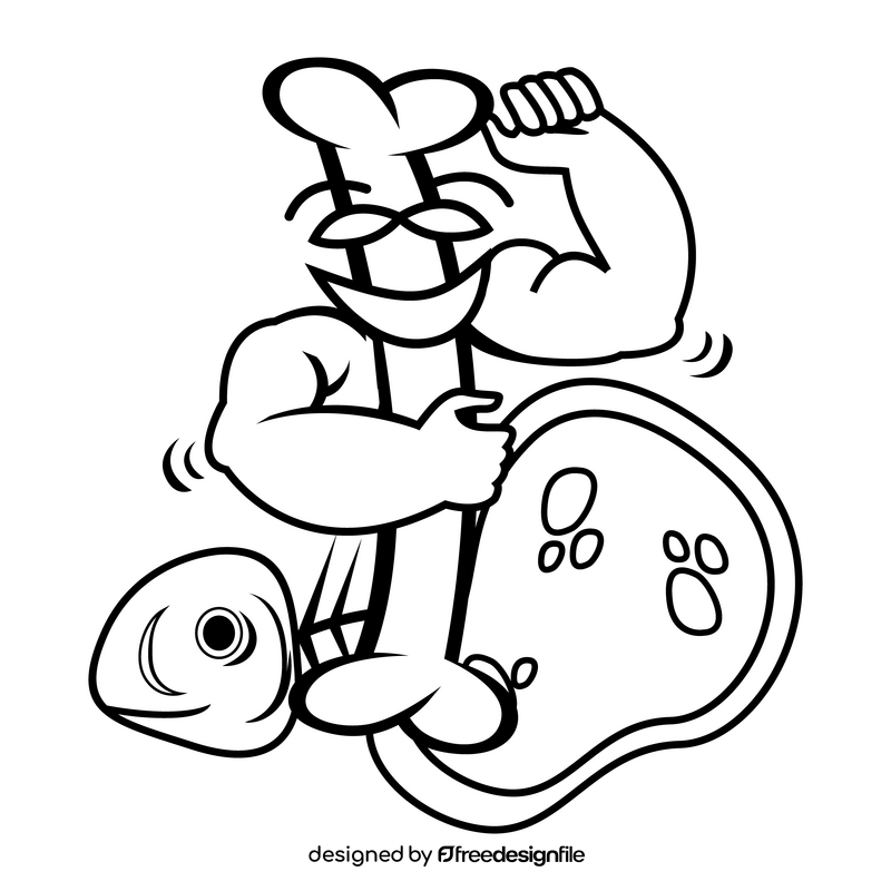 Strong bone with protein cartoon black and white clipart