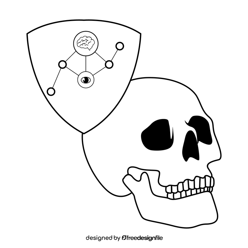 Bone, human skull drawing black and white clipart