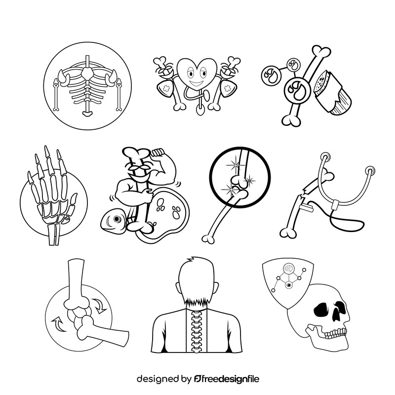 Human bones cartoon style black and white vector