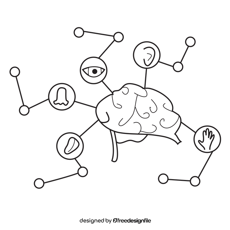 Brain sense functions black and white clipart