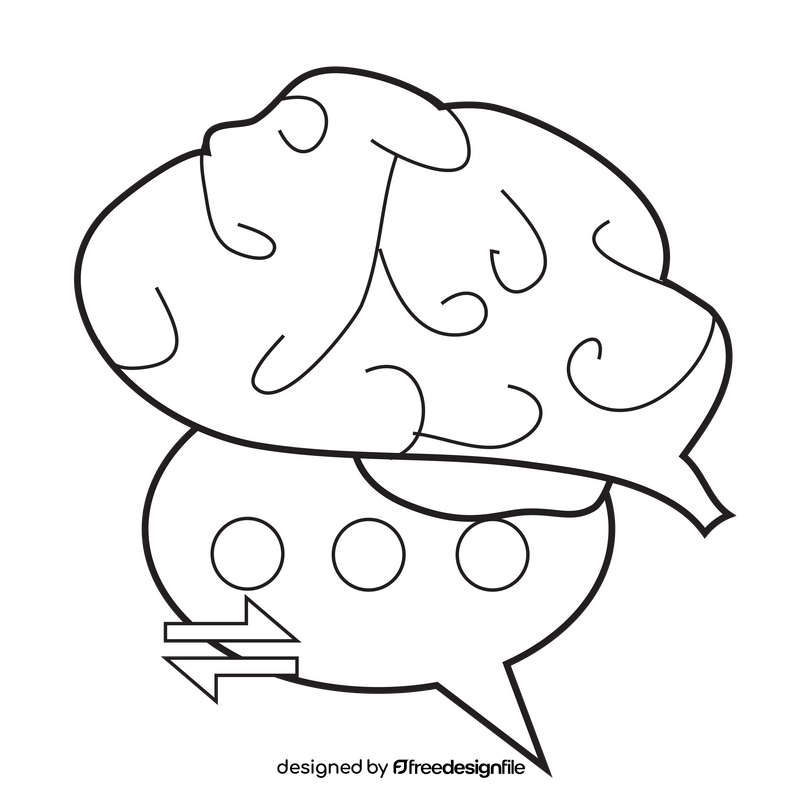 Brain communication cartoon style black and white clipart